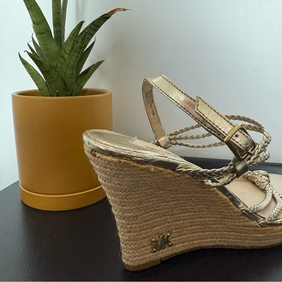 Michael Kors gold Palm Beach strappy espadrilles wedge sandals - size 10 NWT - Picture 5 of 5